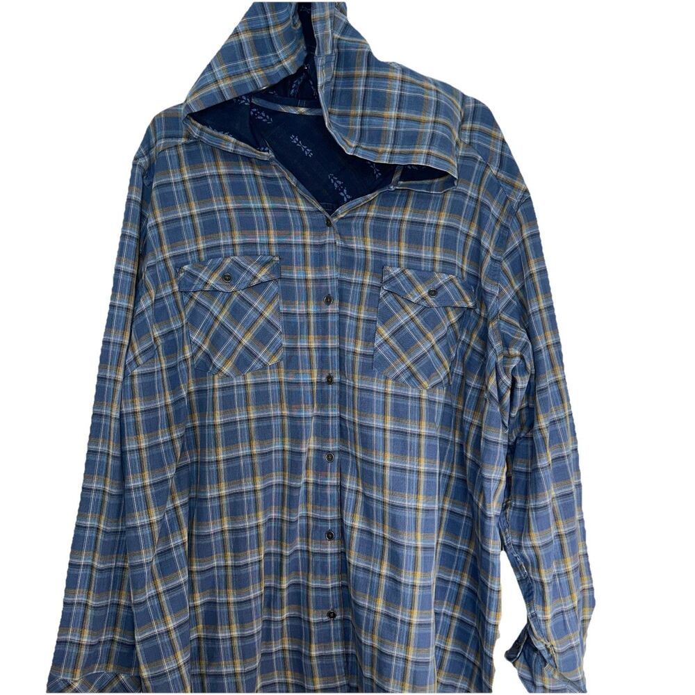 Columbia Shirt Womens 3X Blue Button Tab Sleeve Hooded Lightweight Outdoor Plaid